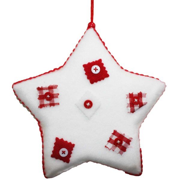Χριστουγεννιάτικο Αστέρι Λευκό με Κόκκινα Κουμπιά (20cm)