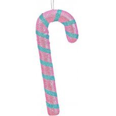 Χριστουγεννιάτικο Κρεμαστό Ζαχαρωτό Μπαστουνάκι Μωβ με Γαλάζιες Ρίγες (15cm)