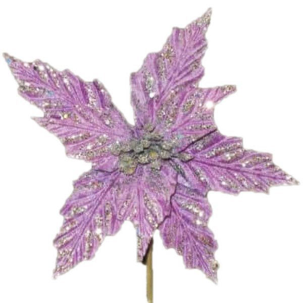 Χριστουγεννιάτικο Λουλούδι Μωβ με Ασημί Στρας (20cm)