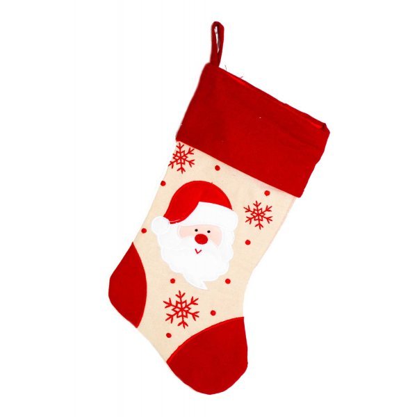 Χριστουγεννιάτικη Διακοσμητική Κάλτσα, Κόκκινη και Μπεζ, με Άγιο Βασίλη (45cm)
