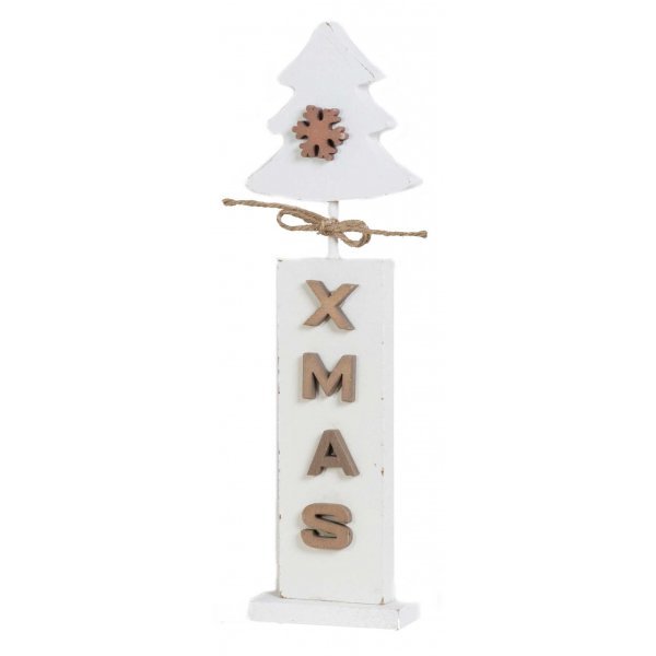 Χριστουγεννιάτικο Διακοσμητικό Ξύλινο Δεντράκι, Λευκό με "XMAS" (16cm)