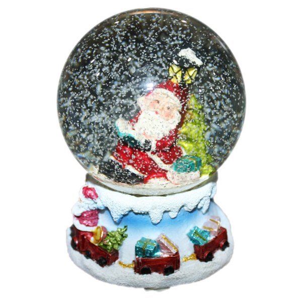 Χριστουγεννιάτικη Διακοσμητική Χιονόμπαλα, με Άγιο Βασίλη, Δεντράκι και Λάμπα (12cm)