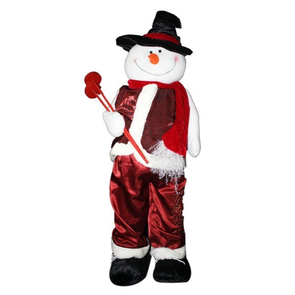 Χριστουγεννιάτικος Διακοσμητικός Χιονάνθρωπος, με Κόκκινα Ρούχα και Μαύρο Ψηλό Καπέλο (1m)