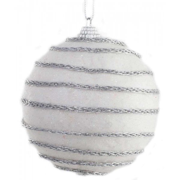 Χριστουγεννιάτικη Μπάλα Λευκή, με Ασημί Αλυσίδα (10cm)