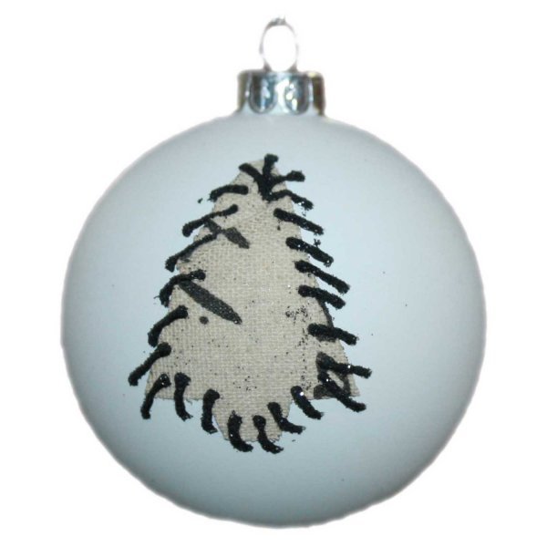 Χριστουγεννιάτικη Γυάλινη Μπάλα Λευκή, με Υφασμάτινο Δεντράκι (8cm)