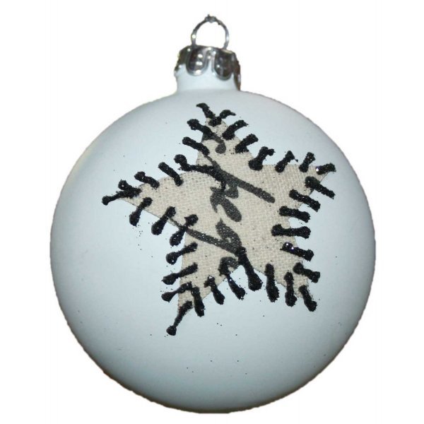 Χριστουγεννιάτικη Γυάλινη Μπάλα Λευκή, με Υφασμάτινο Αστέρι (8cm)
