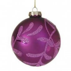 Χριστουγεννιάτικη Γυάλινη Μπάλα Μωβ, με Σχέδια (10cm)