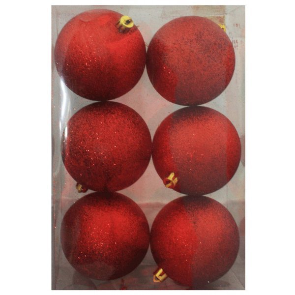 Χριστουγεννιάτικες Μπάλες Κόκκινες, με Στρας - Σετ 6 τεμ. (8cm)