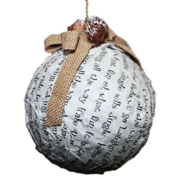 Χριστουγεννιάτικη Μπάλα από Πεπιεσμένο Χαρτί, με Φιόγκο από Λινάτσα  (10cm)