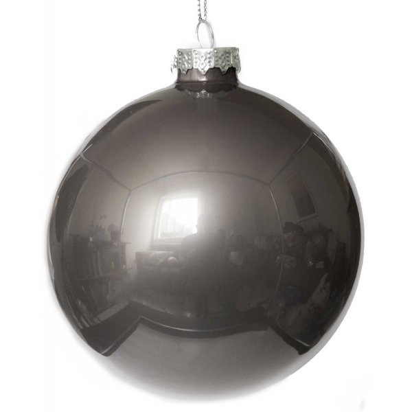 Χριστουγεννιάτικη Γυάλινη Μπάλα, Σκούρο Γκρι (10cm)