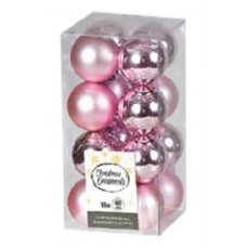 Χριστουγεννιάτικες Μπάλες Ροζ - Σετ 16 τεμ. (4cm)