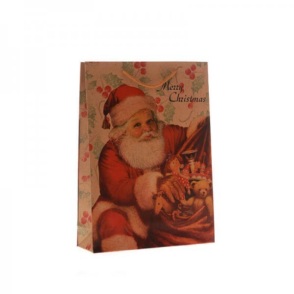 Χριστουγεννιάτικη Σακούλα Δώρου, με Άγιο Βασίλη (32cm)