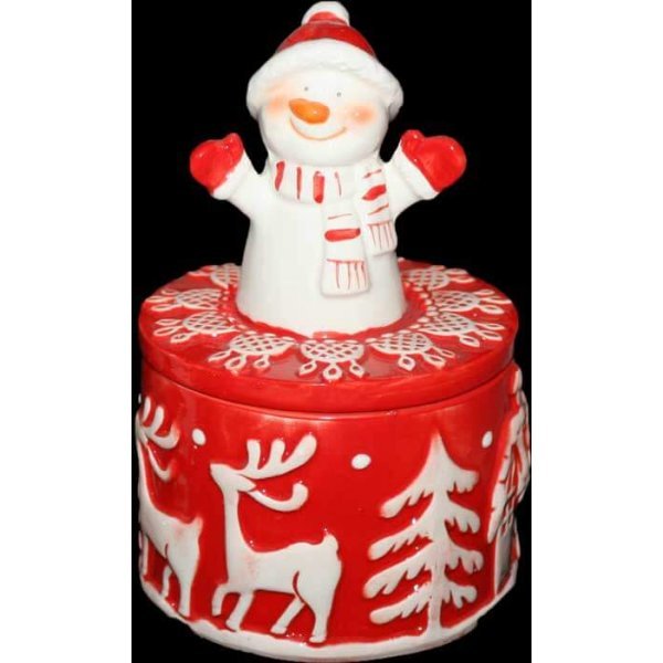 Κεραμική Μπισκοτιέρα, Κόκκινη με Λευκό Χιονάνθρωπο