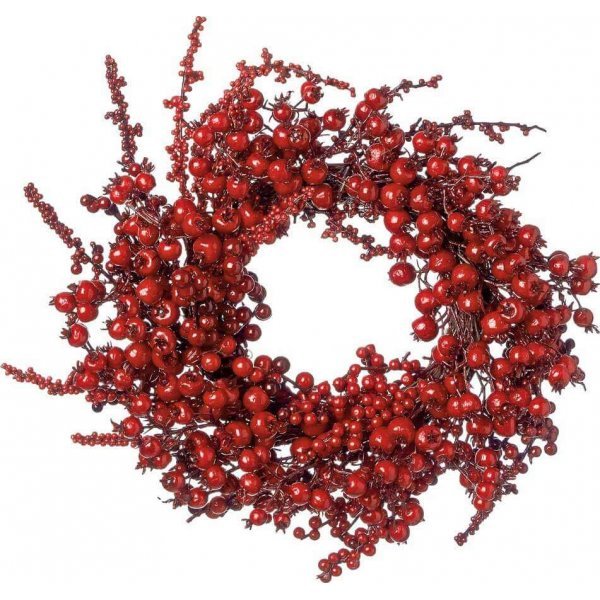 Χριστουγεννιάτικο Διακοσμητικό Στεφάνι με Κόκκινα Γκι και Ρόδια (40cm)