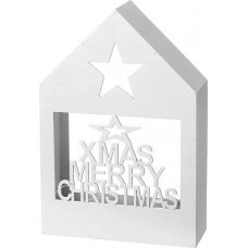 Χριστουγεννιάτικο Ξύλινο Λευκό Σπιτάκι, με Φως και Επιγραφή (27cm)