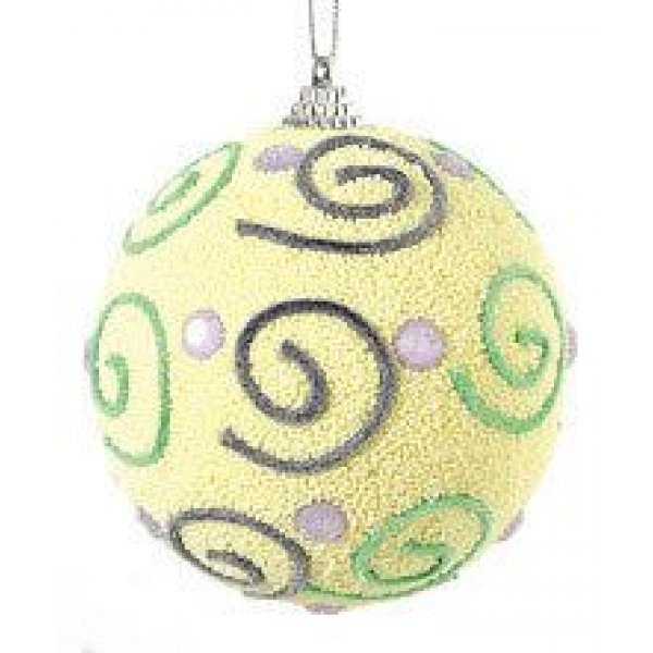 Χριστουγεννιάτικη Μπάλα Κίτρινη, με Σχέδια (8cm)