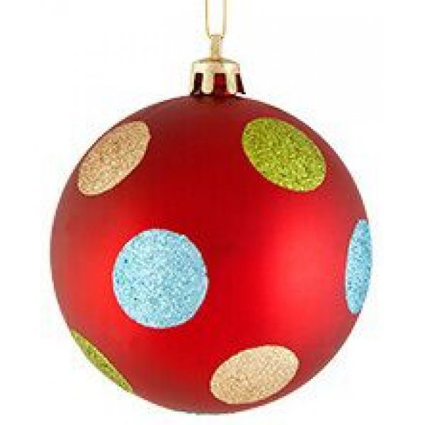 Χριστουγεννιάτικη Μπάλα Κόκκινη, με Πολύχρωμες Βούλες (8cm)