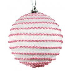 Χριστουγεννιάτικη Μπάλα Λευκή, με Ροζ Κλωστές (8cm)