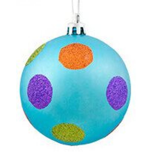 Χριστουγεννιάτικη Μπάλα Γαλάζια, με Πολύχρωμες Βούλες (8cm)