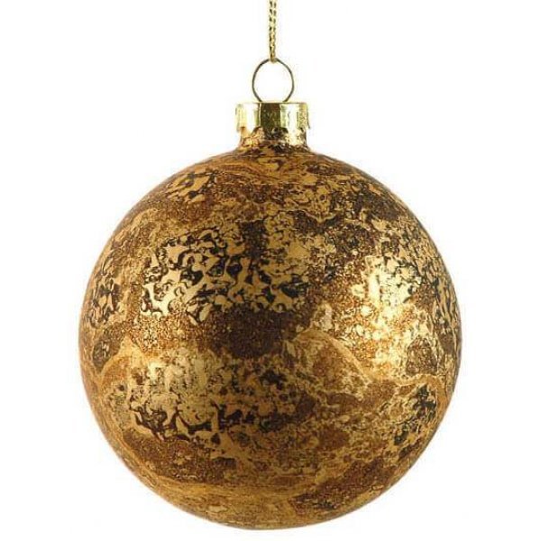 Χριστουγεννιάτικη Γυάλινη Μπάλα Χρυσή, Αντίκα (8cm)