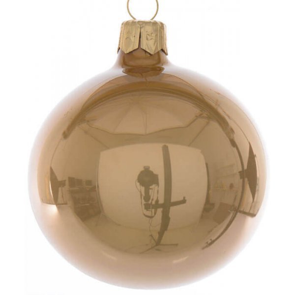 Χριστουγεννιάτικη Γυάλινη Μπεζ Μπάλα, Καθρέφτης (8cm)