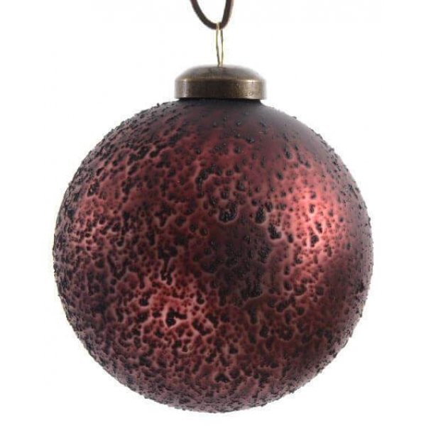 Χριστουγεννιάτικη Γυάλινη Μπάλα Κόκκινη, με Μαύρα Ανάγλυφα Σχέδια (8cm)