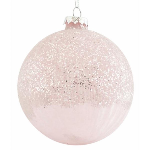 Χριστουγεννιάτικη Μπάλα Γυάλινη Ροζ με Γκλίτερ - Σετ 4 Τεμ. (10cm)