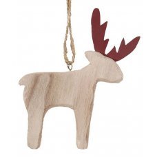 Χριστουγεννιάτικο Ξύλινο Ταρανδάκι Κρεμαστό με Κόκκινα Κέρατα (13cm)