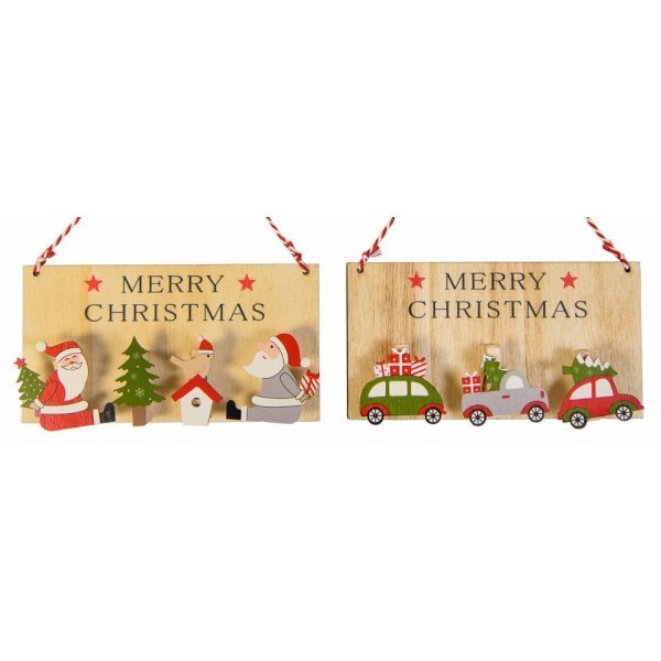 Χριστουγεννιάτικο Ξύλινο Διακοσμητικό Καδράκι Πολύχρωμο - 2 Σχέδια (15cm)