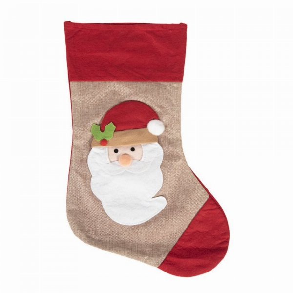 Χριστουγεννιάτικη Διακοσμητική Κάλτσα Καφέ, με Άγιο Βασίλη (55cm)