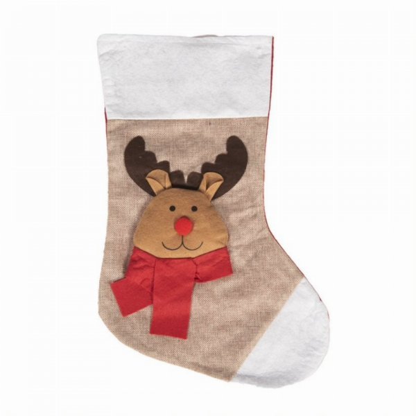 Χριστουγεννιάτικη Διακοσμητική Κάλτσα Καφέ, με Τάρανδο (55cm)