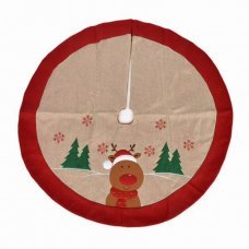 Χριστουγεννιάτικη Ποδιά Δέντρου Καφέ, με Τάρανδο και Χιονονιφάδες (90cm)