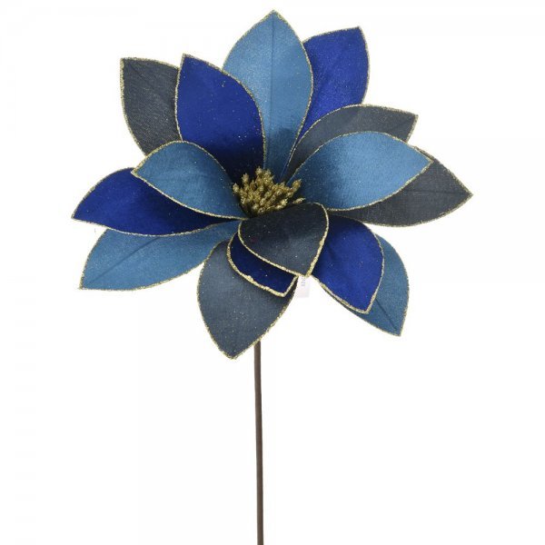 Χριστουγεννιάτικο Λουλούδι Μπλε Αλεξανδρινό με Χρυσό Γκλίτερ (60cm)