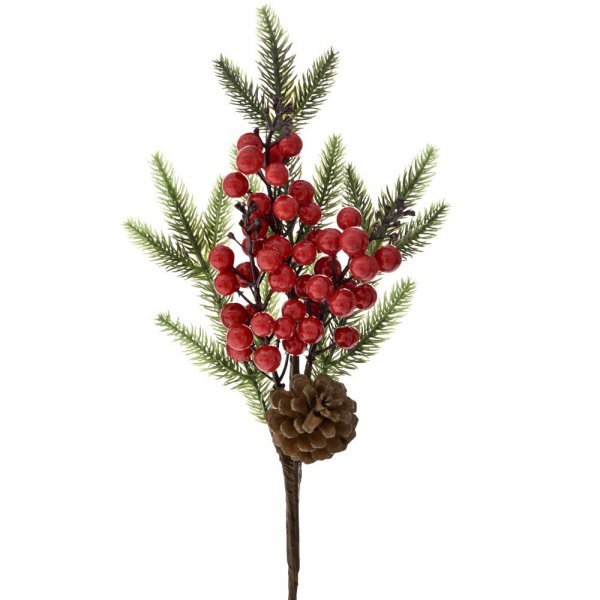 Χριστουγεννιάτικο Λουλούδι Κόκκινο με Berries και Κουκουνάρι (35cm)