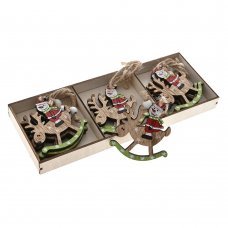 Χριστουγεννιάτικο Ξύλινο Ταρανδάκι με Χιονάνθρωπο - Σετ 9 τεμ. (6,5cm)