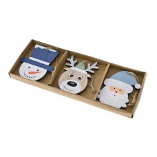 Χριστουγεννιάτικα Ξύλινα Κρεμαστά Στολίδια Μπλε - Σετ. 3 τεμ. (7cm)