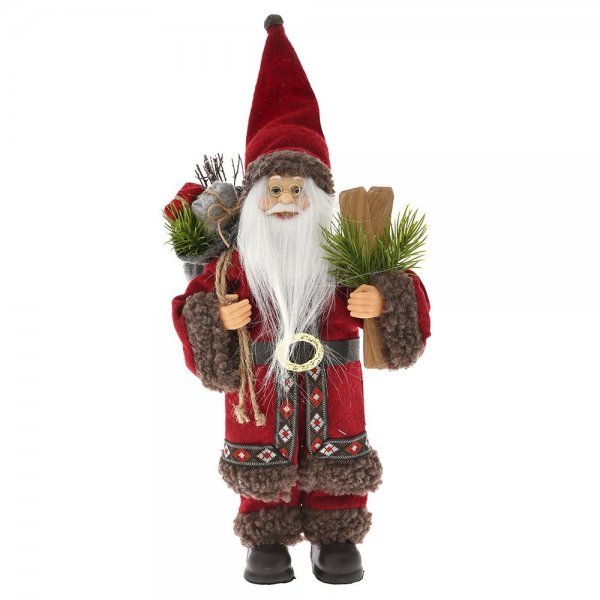 Χριστουγεννιάτικος Διακοσμητικός Άγιος Βασίλης Μπορντώ με Κάπα και Σκι (30cm)