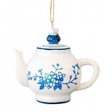 Χριστουγεννιάτικες Γυάλινες Τσαγιέρες με Μπλε Λουλούδια - Σετ 4 τεμ. (11cm)