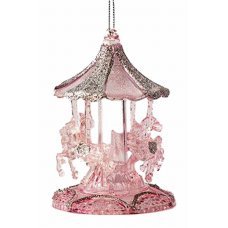 Χριστουγεννιάτικο Ακρυλικό Kαρουζέλ με Ροζ Γκλίτερ (10,8cm)