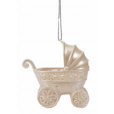 Χριστουγεννιάτικο Ακρυλικό Καρότσι Μπεζ με Γκλίτερ (11cm)