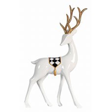 Χριστουγεννιάτικος Διακοσμητικός Τάρανδος Γυρισμένος Λευκός με Χρυσά Κέρατα (33cm)