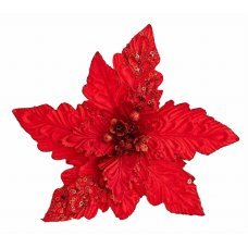 Χριστουγεννιάτικο Λουλούδι Κόκκινο Αλεξανδρινό με Γκλίτερ (50cm)