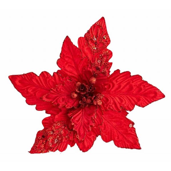Χριστουγεννιάτικο Λουλούδι Κόκκινο Αλεξανδρινό με Γκλίτερ (50cm)