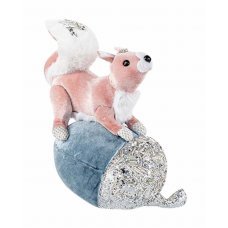 Χριστουγεννιάτικος Βελούδινος Σκίουρος Ροζ με Μπλε Κουκουνάρι (22cm)