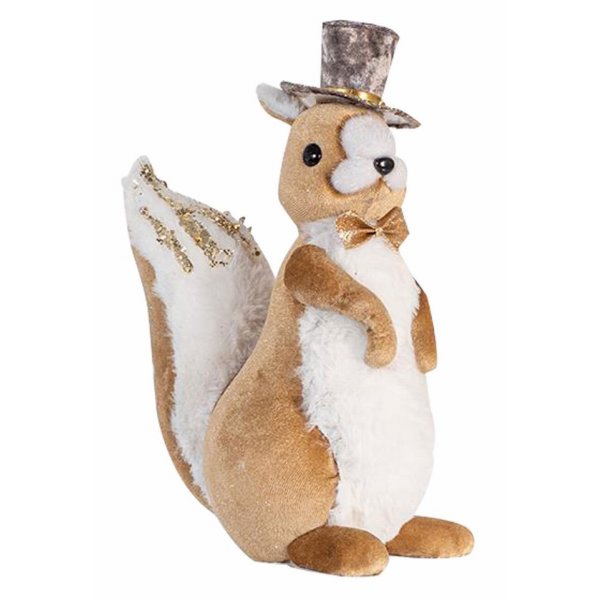 Χριστουγεννιάτικος Βελούδινος Σκίουρος με Καπέλο Μόκα (27cm)