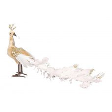 Χριστουγεννιάτικο Βελούδινο Παγώνι Μόκα με Γκλίτερ (35cm)