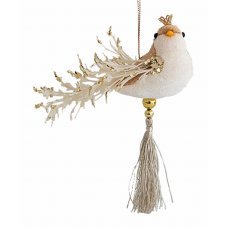 Χριστουγεννιάτικο Βελούδινο Πουλάκι Μόκα (14cm)