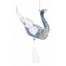 Χριστουγεννιάτικος Βελούδινος Κύκνος Μπλε (22cm)