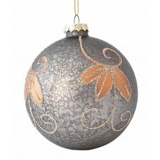 Χριστουγεννιάτικες Γυάλινες Μπάλες Γκρι με Σαμπανί Σχέδια - Σετ 4 τεμ. (10cm)
