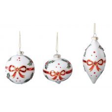 Χριστουγεννιάτικες Γυάλινες Μπάλες με Κόκκινη Ζωγραφισμένη Κορδέλα - Σετ 4 τεμ. (8cm)